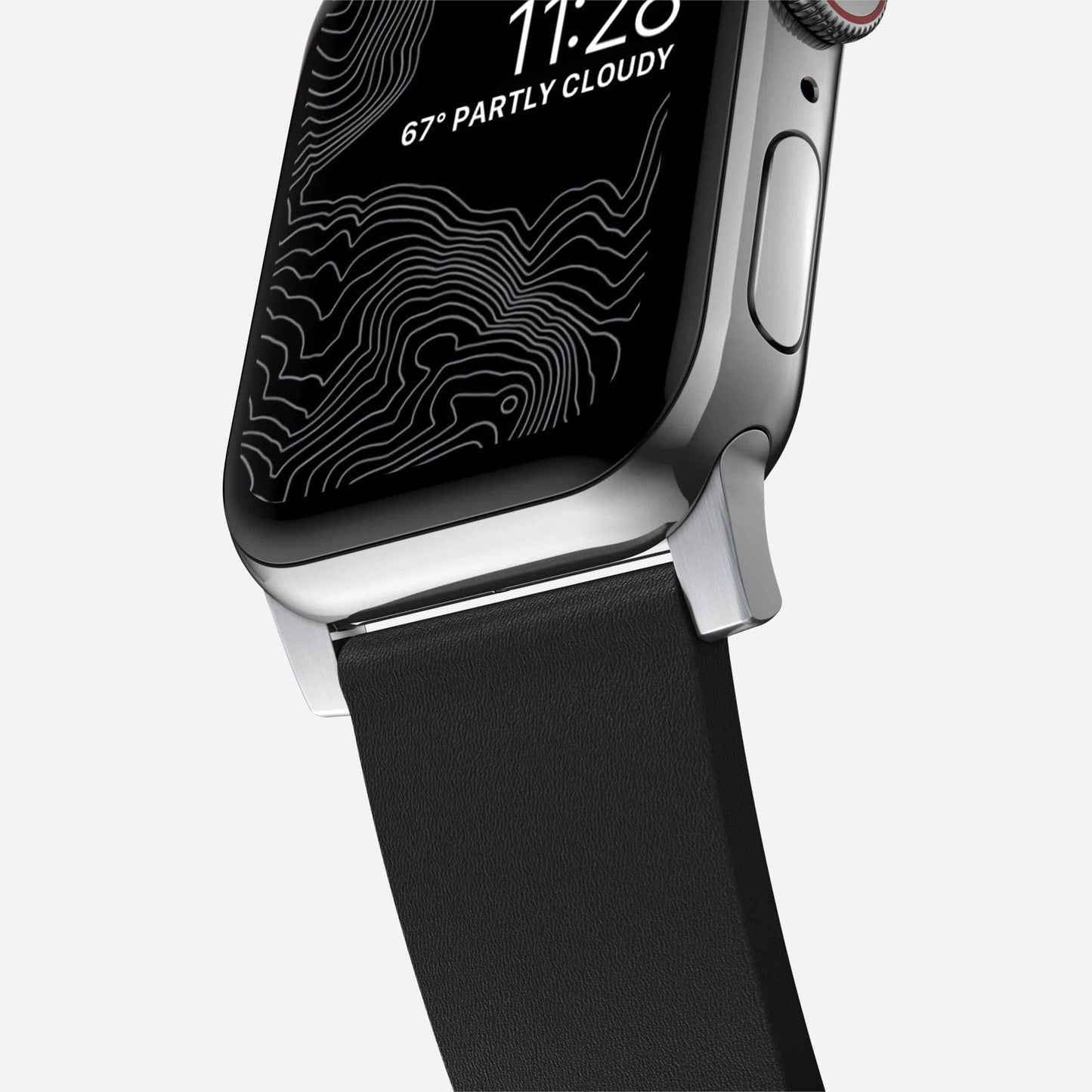 Bracelet cuir waterproof Apple Watch - Noir Acier Inoxydable Argent