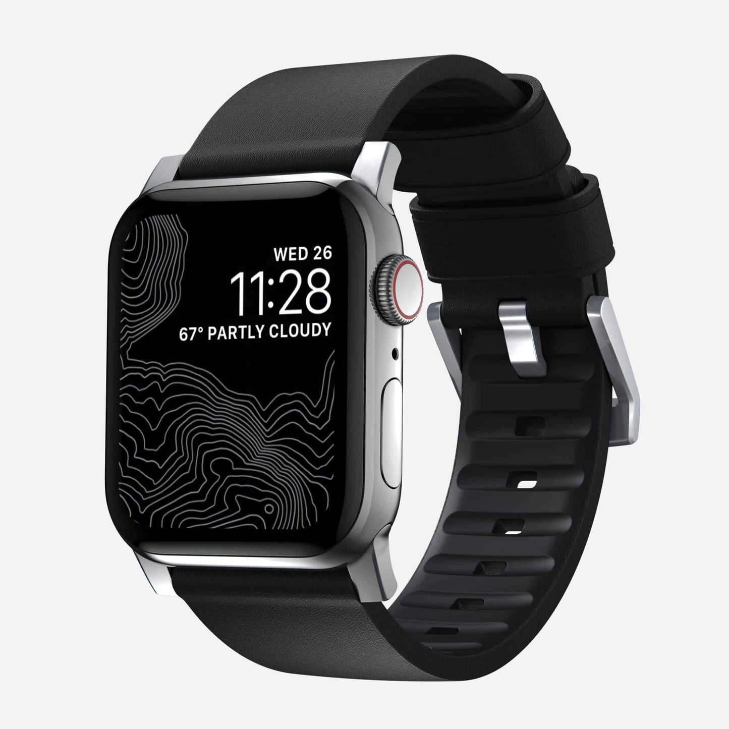 Bracelet cuir waterproof Apple Watch - Noir Acier Inoxydable Argent